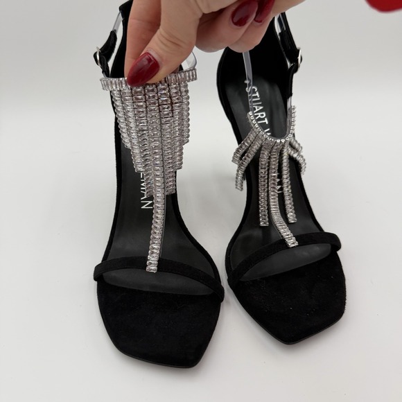 Stuart Weitzman Nudistcurve Superglam Heels Black Women Size 7.5B Crystal Fringe - Picture 5 of 8